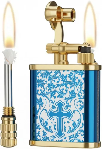 Miniatura 8 de 2 en 1 Lighetr - Encendedor de queroseno con brazo de elevación permanente, estilo antiguo, con fósforo permanente (bronce)