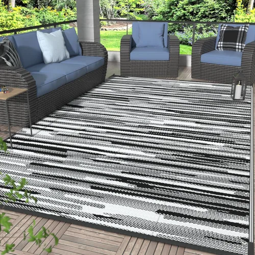 Miniatura 23 de GENIMO Alfombra de exterior impermeable de 5 x 8 pies, alfombras reversibles, alfombra de área, alfombra de plástico para exteriores, alfombra Negro