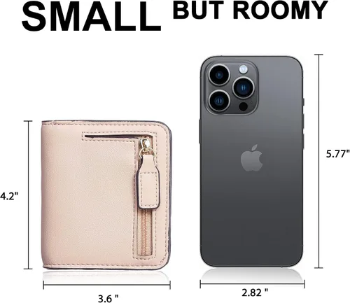 Miniatura 4 de Gostwo - Cartera compacta de piel genuina de lujo para mujer con bloqueo de RFID y ventana de identificación