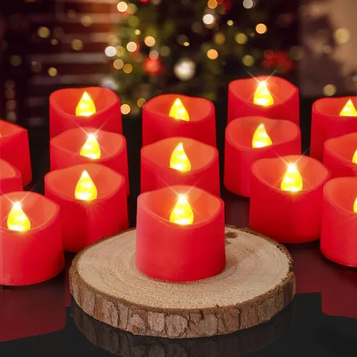 Homemory Velas de té rojas que funcionan con pilas, más de 200 horas sin llama, parpadeantes, velas LED eléctricas de color para fiestas, bodas, Rojo