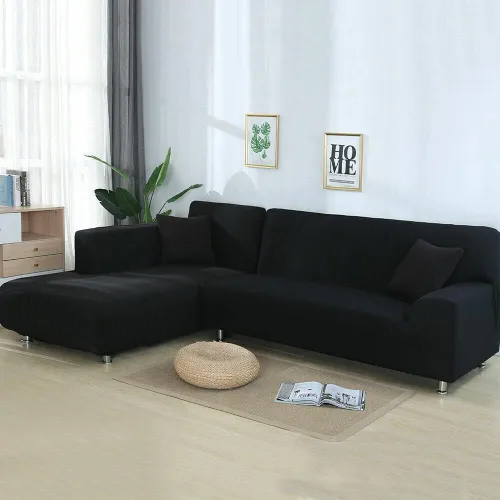 Miniatura 4 de ele ELEOPTION 2 piezas de fundas negras para sofá seccional en forma de L, fundas para chaise de sofá de almohada, funda elástica para sala de A