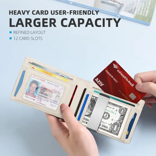 Miniatura 123 de Zitahli - Billetera delgada con 12 ranuras para tarjetas, ventana de identificación con clip para dinero, bolsillo frontal RFID plegable, pequeña