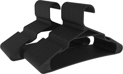 Miniatura 10 de Perchas delgadas ecológicas para ropa ligera (máximo 1 libra) hechas de plástico 100% reciclado (negro/gris, paquete de 20)