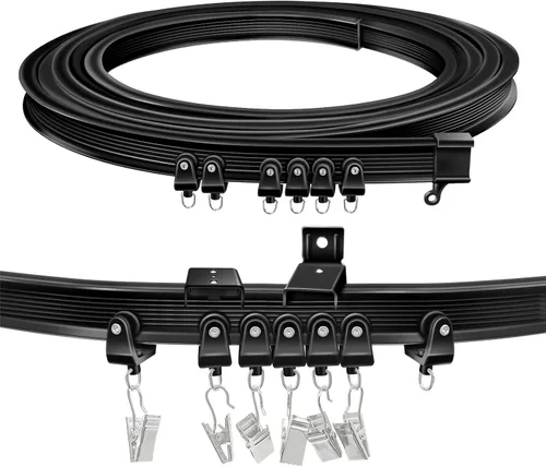 Miniatura 10 de TOKPLNU Riel de cortina de techo, 12 pies, color negro, flexible, flexible, curvado, para montaje en pared, sistema de riel de techo deslizante