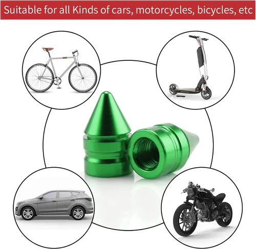Miniatura 4 de SINGARO Tapones para válvulas de neumáticos de automóvil, 4 piezas de accesorios universales de aleación de aluminio, cubiertas de neumáticos Verde
