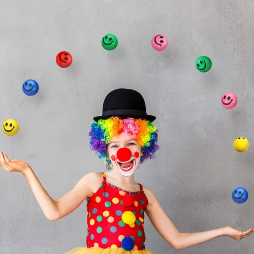 Miniatura 7 de Skylety 100 piezas de mini bolas de estrés con cara sonriente divertida Stresbe Happy Foam suave de colores para adultos, bolas de alivio
