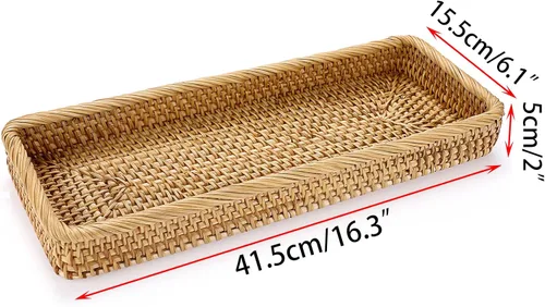 Miniatura 7 de Sumnacon Bandeja de Mimbre para Tocador de Baño de 16 Pulgadas - Bandeja Decorativa de Mimbre para Tanque de Inodoro para Toalla de Mano de Papel