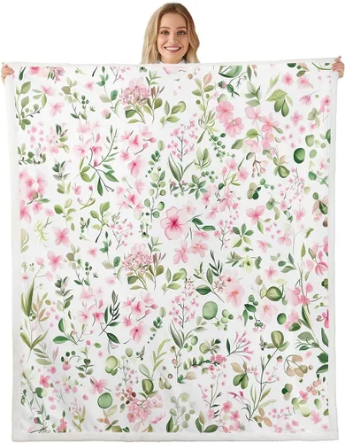Miniatura 19 de Manfei Blue Flower Throw Blanket Watercolor Floral Print Fleece Blanket Botanical Wildflower Cozy Throws for Bed Couch Sofa,Kids Boys Girls Room
