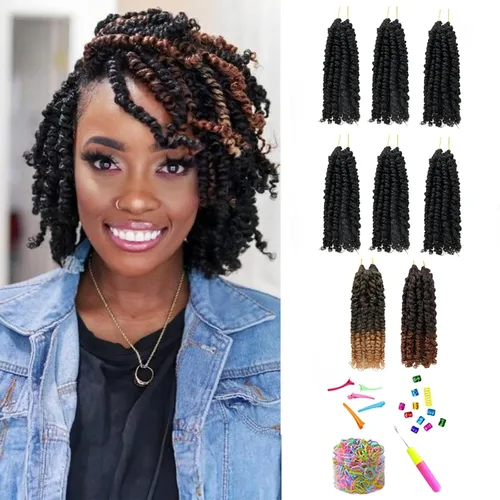 Miniatura 13 de Cabello de Ganchillo Pre-Retorcido Passion Twist para Mujeres Negras y Niños, Cabello Passion Twist Pre-Enrollado Trenzas Bohemias 4 Pulgadas 8
