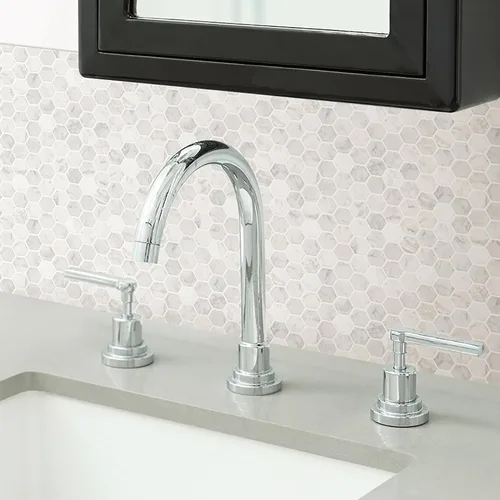 Miniatura 3 de In Home InHome NH2359 - Azulejos hexagonales de mármol para salpicaduras, color blanco y blanco roto