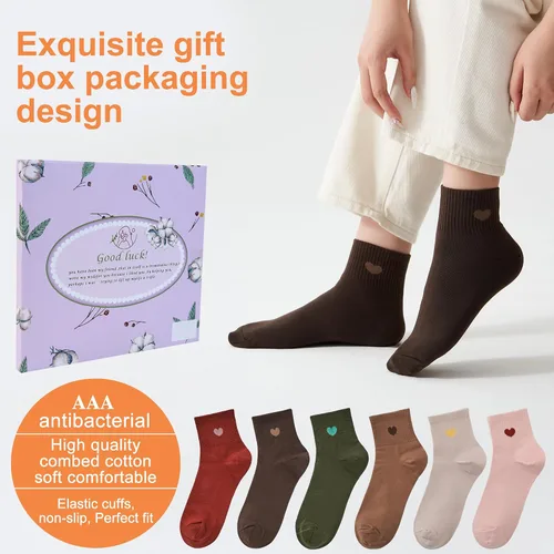 Miniatura 2 de Calcetines finos de algodón para mujer, calcetines suaves por encima del tobillo, 6 pares de calcetines divertidos con corazón novedoso