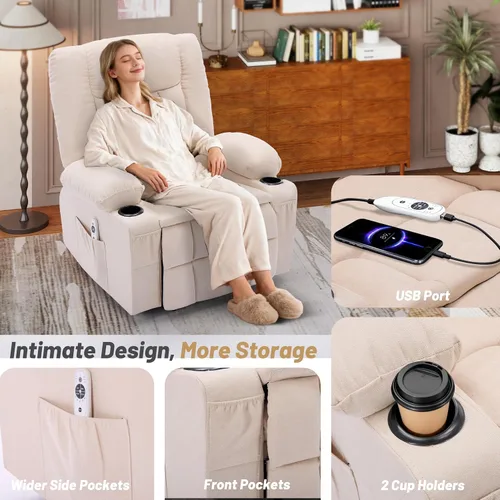 Miniatura 8 de Rocker Recliner Chair with Massage and Heat, Nursery Rocking Chairs for Living Room, Ergonomic Comfy Relining Chair with Cup Holders, USB Charge