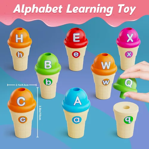 Miniatura 6 de Kasfalci Juguetes de aprendizaje del alfabeto, juego de juguetes de helado, aprendizaje ABC para niños pequeños, juego de cartas a juego