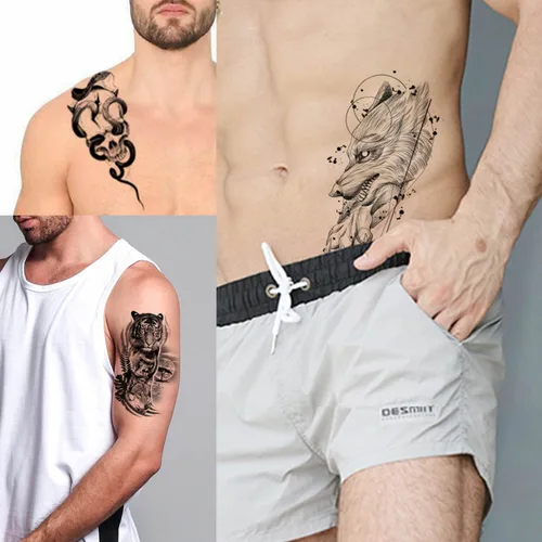 Miniatura 4 de GLARYYEARS Tatuaje temporal para hombres, paquete de 48 12 tatuajes falsos grandes, 36 pequeños tatuajes falsos, calcomanías realistas de larga