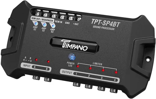 Timpano TPT-SP4BT Bluetooth DSP 4 Canal de Salida - Procesador de audio para automóvil DSP de señal digital completa - Voltímetro incorporado y relé