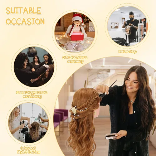 Miniatura 6 de Cabeza de maniquí con 80% de cabello humano de 26-28 pulgadas, cabeza de práctica de maniquí de cosmetología con cabello humano, cabeza de muñeca