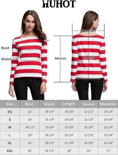 Miniatura 3 de HUHOT - Camiseta de manga larga para mujer, cuello de barco, rayas, ajuste relajado, camiseta de Navidad