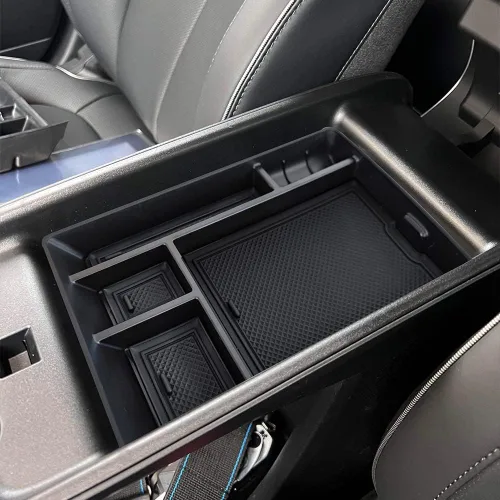 Miniatura 2 de BestEvMod Caja de almacenamiento para reposabrazos Ioniq5, bandeja organizadora de consola central, accesorios interiores con ribete negro de goma