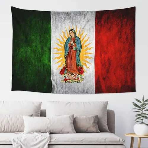 Miniatura 10 de JUHIOPOI Tapiz de pared con bandera de México, arte nocturno mexicano para decoración de pared lateral de dormitorio, (60 x 40 pulgadas)