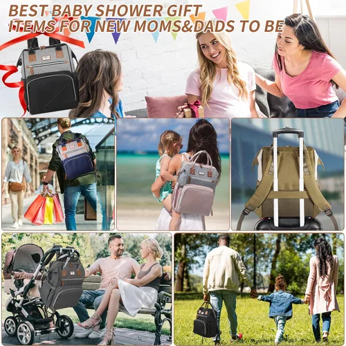 Miniatura 8 de Mochila para pañales: bolsa de bebé para niño y niña, bolsa grande para mamá, bolsillos aislados, agujeros para cargador para hombres y mujeres