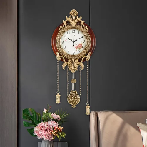 Miniatura 2 de Aero Snail Reloj de pared con péndulo oscilante, estilo retro vintage, mano de obra de arte de metal de madera maciza, mecanismo importado
