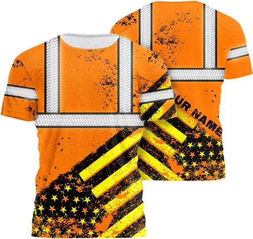 Miniatura 30 de Camisa de alta visibilidad de calavera con bandera de Estados Unidos para hombres, camisas de seguridad con nombre personalizado, ropa de trabajo