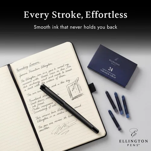 Miniatura 6 de Ellington Pens Paquete de 24 repuestos de tinta para pluma estilográfica azul y negro, cartuchos de tamaño estándar internacional, tinta para pluma