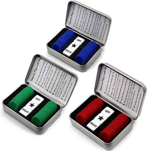 Miniatura 7 de Befantasway Juego de dados de centro derecho izquierdo con 3 dados y 36 fichas, color azul