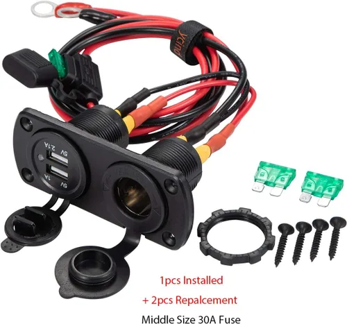 Miniatura 3 de Kit de bricolaje Serie DIY YCIND enchufe hembra para encendedor de cigarrillos con doble carga USB, enchufe de alimentación de 30A de alta