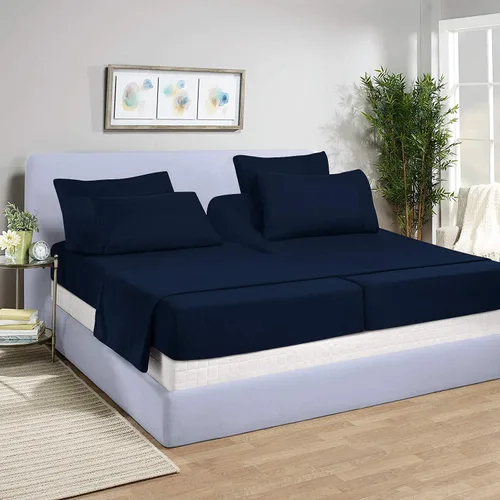 Miniatura 22 de Juego de sábanas 100% de algodón súper suave de 4 piezas con división superior, tamaño King, color amarillo, 800 hilos, para camas ajustables