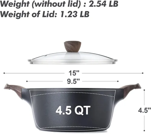 Miniatura 6 de SENSARTE Olla antiadherente con tapa, olla de sopa de 2,6/4,5/6,6/8,5 QT, olla para guisos, olla para pasta saludable, olla de cocina grande y Negro