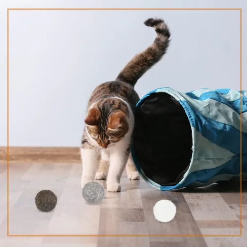 Miniatura 5 de LEIFIDE 12 piezas de pelo de conejo real, pompón, gatito, juguete esponjoso, bolas de sonajero suaves y mullidas para gatitos, mascotas, gatitos