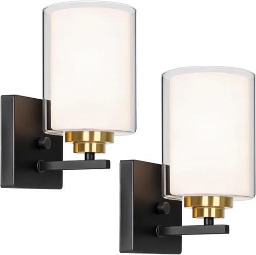 Miniatura 31 de Lámparas de baño de 3 luces, 19 pulgadas, modernas luces de tocador sobre espejo con pantallas de vidrio transparente, accesorio de luz marrón