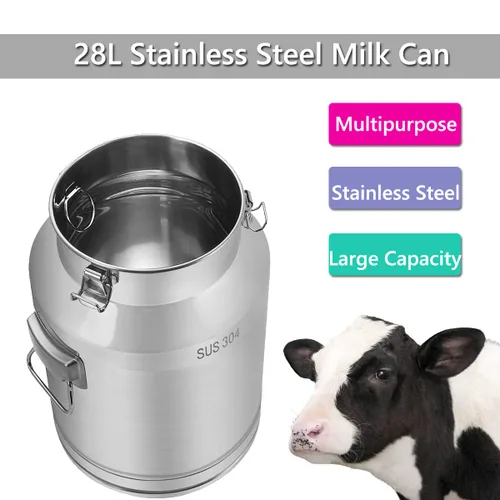 Miniatura 3 de Fulgutonit Lata de leche de 28L/7.8 galones de acero inoxidable 304 resistente para jarra de leche, cubo de vino, jarra de gran capacidad con tapa