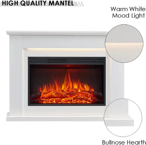 Miniatura 5 de LegendFlame® Harrison - Chimenea eléctrica con mantel envolvente de 48 pulgadas y inserto de Jaden de 31 pulgadas, acabado blanco crema