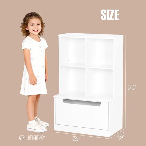 Miniatura 3 de UTEX Estantería para niños y organizador de almacenamiento de juguetes, estantería para niños pequeños con cubículos, estante de madera ajustable