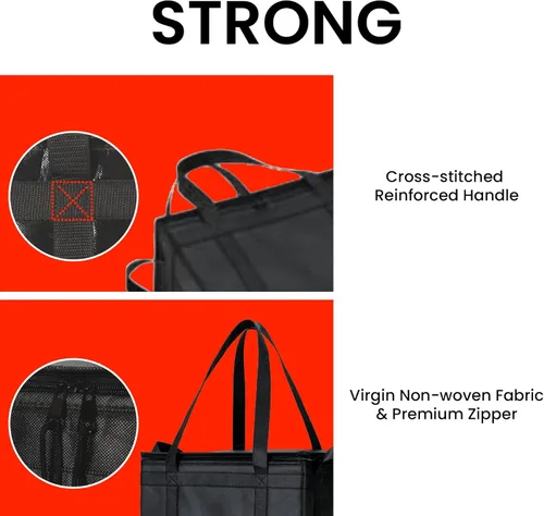 Miniatura 92 de NZ home Bolsa térmica XXL aislada y calentador de alimentos para entrega y compras de comestibles con parte superior con cremallera, color negro