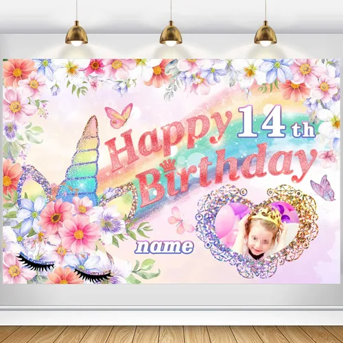 Miniatura 18 de Cartel personalizado de decoración de cumpleaños con temática de baloncesto de 14 años, pancarta de tela personalizada para suministros de fiesta