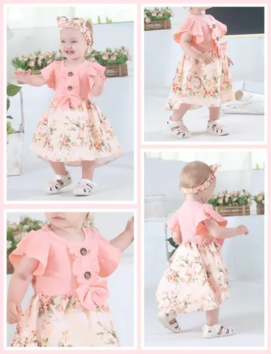 Miniatura 5 de Vestido de niña recién nacida, floral, manga con volantes, casual, vestido de playa, vestido de princesa con falda de princesa, vestidos de verano