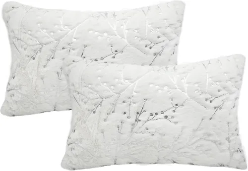 Miniatura 10 de LIGICKY Juego de 2 fundas de almohada de piel sintética blanca esponjosa con ramas plateadas con purpurina, decorativas, suaves, peludas, cuadradas