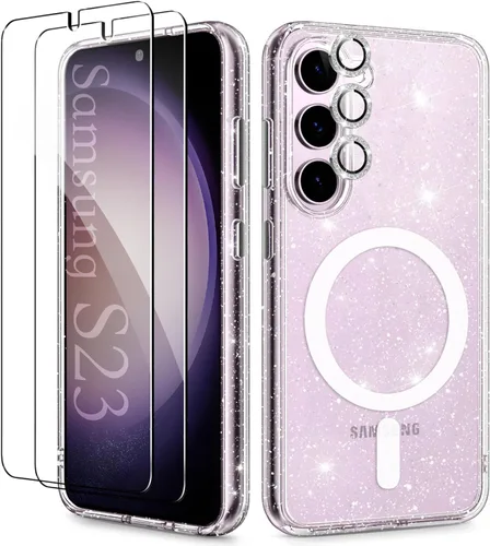 Miniatura 14 de KIOMY Funda transparente con purpurina para Samsung Galaxy S23 5G con protector de lente de cámara Diamond Sparkle y 2 paquetes de protectores