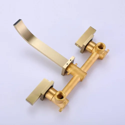 Miniatura 7 de RBROHANT RB0997 - Grifo de baño de latón cepillado para montaje en pared, 2 asas, montaje en pared, válvula empotrada incluida, RB0997 Oro cepillado