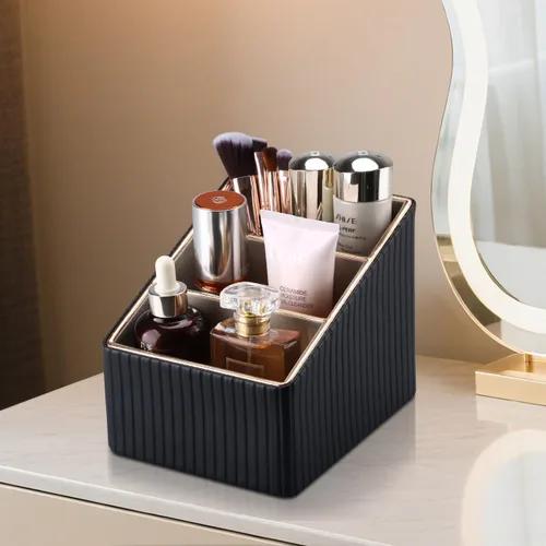 Miniatura 8 de KINGFOM Organizador de 3 ranuras de cuero sintético PU para control remoto, caja de almacenamiento de artículos diversos para el hogar