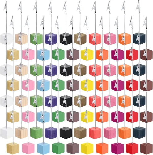 Miniatura 14 de Gersoniel 20 Piezas Soporte de Clip para Notas Base Cúbica con Clip de Cocodrilo Soporte de Números de Mesa de Madera Base Cúbica Soporte para Negro
