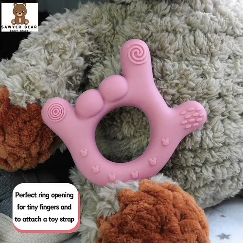 Miniatura 6 de Mordedor de mano de silicona – I Love You Baby Teething Toy 0-12 meses BPA – Alivio de la dentición para niños pequeños Mordedores masajeadores