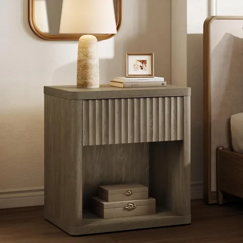 Miniatura 15 de SICOTAS Mesita de noche con cajón grande de 24 pulgadas de alto, moderna y acanalada, mesita de noche ancha para dormitorio, sofá, oficina en casa