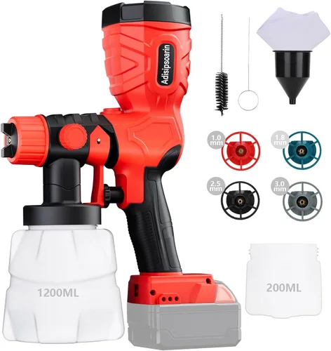 Adisipsoarin Pulverizador de pintura de 18 V de alta velocidad para batería Milwaukee M18 de 18 V, 2 recipientes, fácil de limpiar, para pintura de