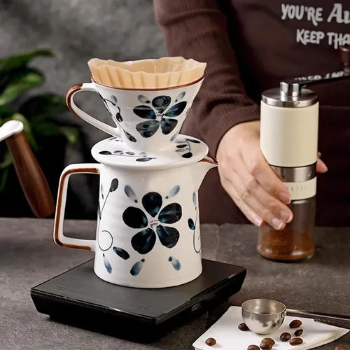 Miniatura 6 de Juego de cafetera de cerámica con un solo agujero, cafetera y 100 filtros de papel para el hogar, viajes, camping (1-2 tazas)