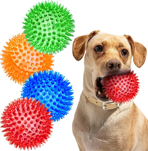 Miniatura 9 de SHARLOVY Pelota de juguetes para perros grandes de 3.5", paquete de 6 juguetes chirriantes, duraderos para masticadores agresivos, pelota con púas