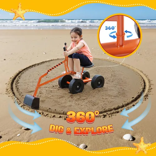 Miniatura 8 de Albott Excavadora de arena manejable con grúa de juguete que funciona con ruedas de 8 pulgadas y asiento giratorio de 360° (naranja)